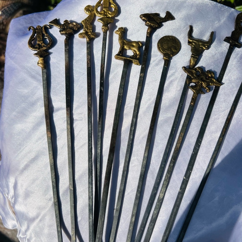 Vintage Gold and Silver Barbecue Kabobs Skewer Set (set of 11)